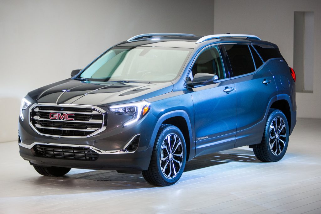 GMC introduces the 2018 Terrain SLT Sunday, January 8, 2017, on the eve of the North American International Auto Show in Detroit, Michigan. The compact SUV's shape was refined in the wind tunnel to ensure its new profile cuts through the air with optimal efficiency and quietness. The Terrain is available with three new turbocharged propulsion systems, including a new 1.6L turbo-diesel. The 2018 Terrain will go on sale this summer. (Photo by Jeffrey Sauger for GMC)